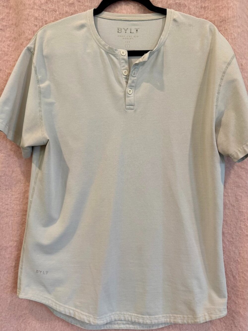 BYLT drop-cut short-sleeve henley, bone color, size Large